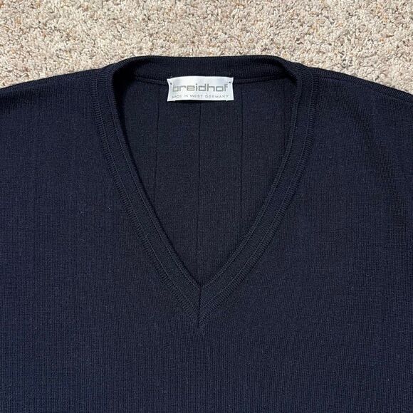 Vintage Breidhof West Germany Wool Navy Blue V-Neck Sweater Vest Medium - Picture 2 of 6